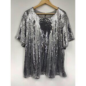 Lane Bryant Silver Sequin Blouse Short Sleeve Size 18 NEW